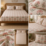 Neela Jaal bedsheet on a bed
